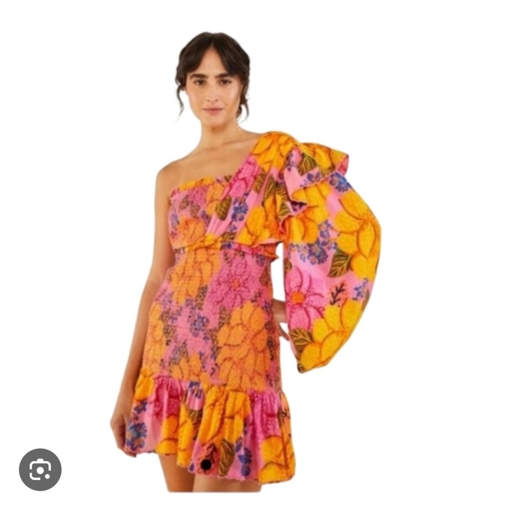 FARM Rio Pink and Orange Floral One-Shoulder Dress size x-small:)